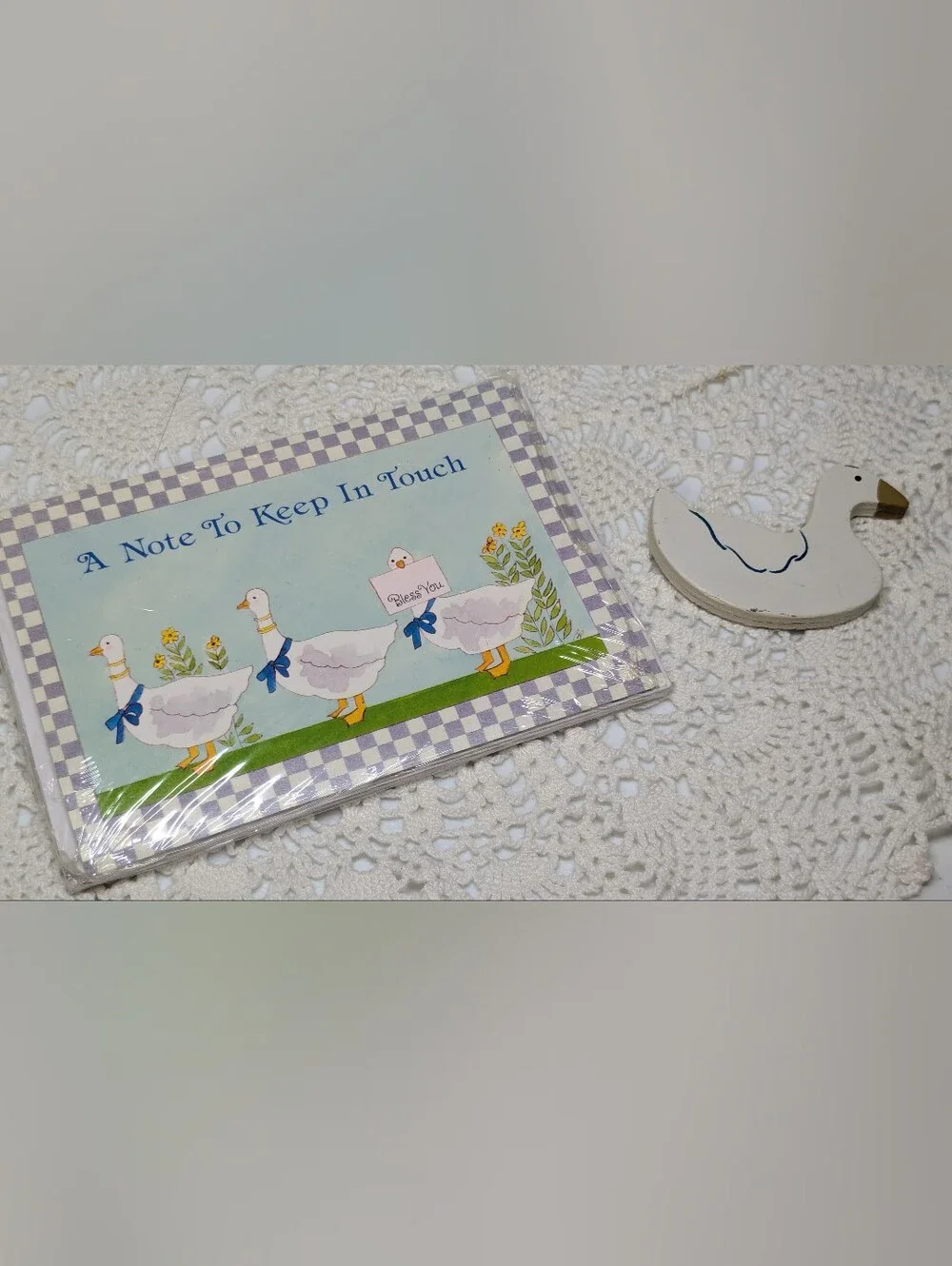 Vintage 80s Country Goose with Ribbons Blank Stationery Cards Envelopes & magnet